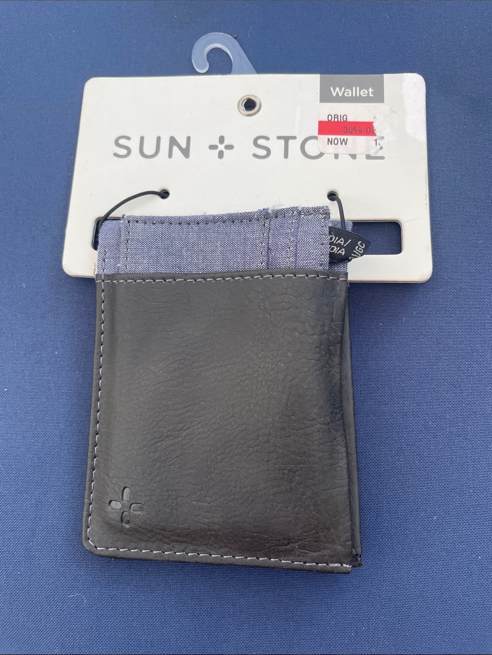 Sun + Stone Black Leather Money Clip with Gray Fabric Accent